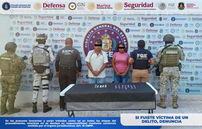 FGE Guerrero y fuerzas de seguridad detienen a dos personas con presunta droga en Acapulco