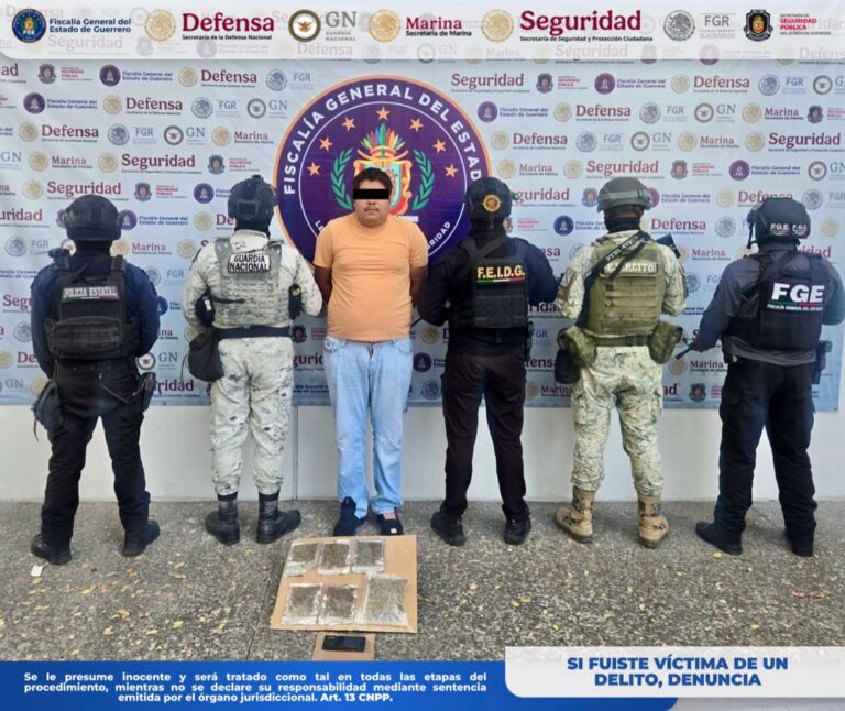 Detiene FGE Guerrero a Juan “N”, alias “El Goku”, le asegura presunta droga en Taxco de Alarcón
