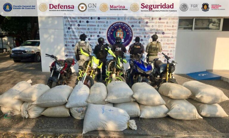 Operativo interinstitucional en Taxco permite decomisar aproximadamente 231 kilos de presunta marihuana y recuperar 5 motocicletas con reporte de robo