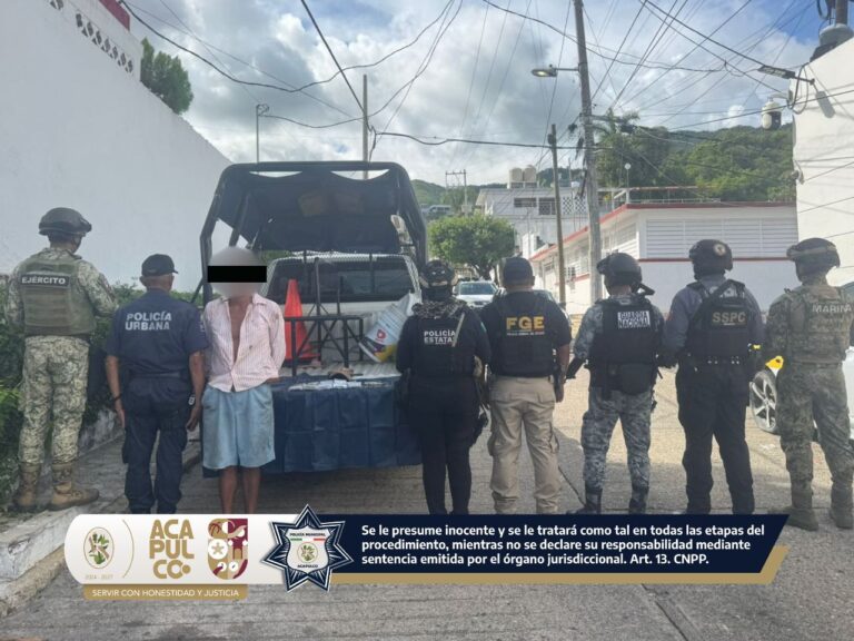 Operación conjunta deja como resultado una persona detenida en posesión de presunta droga y cartuchos en Acapulco